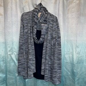 White Stag Women's Size 2X‎ Open Front Cardigan with Camisole/Scarf Navy